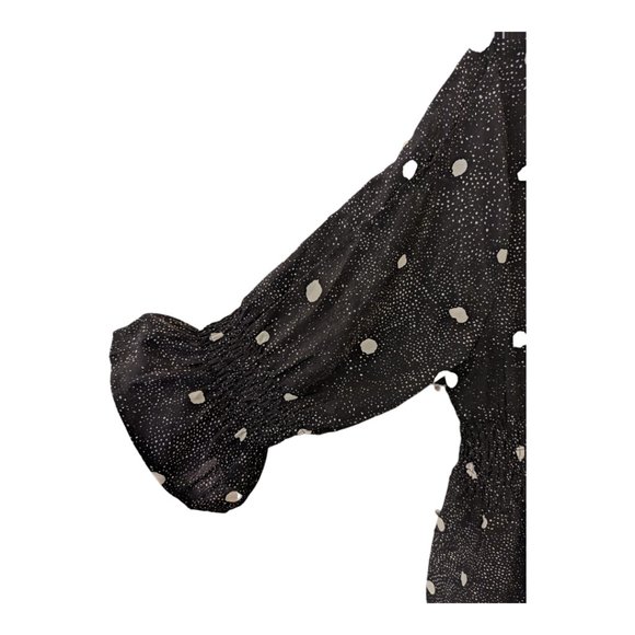 Roolee Black & White Shirred Midi Dress - Size Large - Polka dot Splotches EUC - Picture 2 of 7